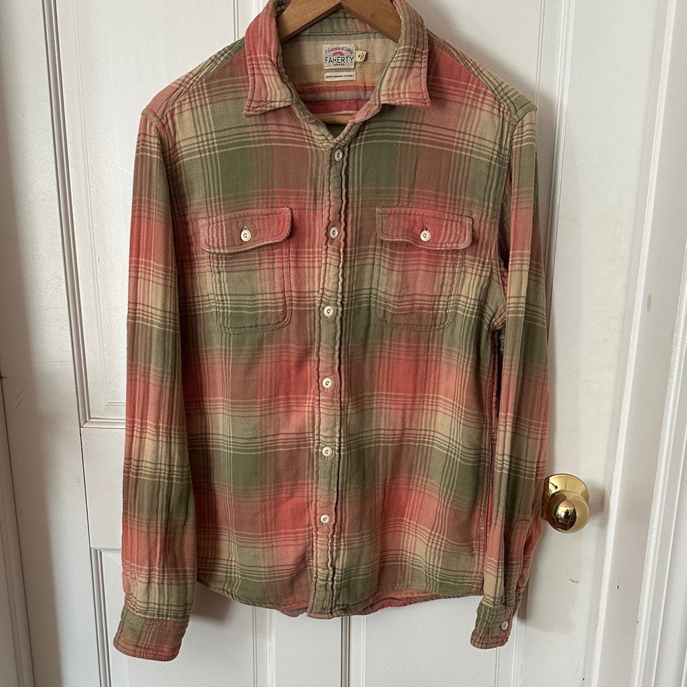 Faherty Men's Plaid Button Down Shirt - Pink and Green
